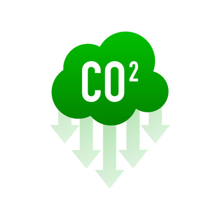 Co 2 emissions in flat style on green background. Simple vector illustration. Vector flat illustrationのイラスト素材