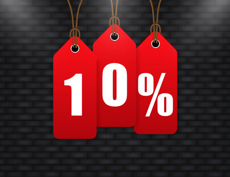 Trendy flat advertising with 10 percent discount price tag badge for promo design. Poster badge....