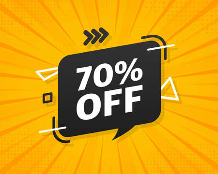 Trendy flat advertising with 70 percent discount flat badge for promo design. Poster badge. Business design. Vector illustrationのイラスト素材