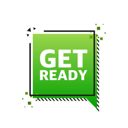 Flat green banner with get ready sign. Vector illustrationのイラスト素材