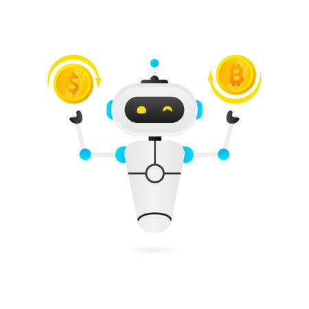 Flat bot banner. Financial investment trade. Artificial intelligence. Mobile stock trading conceptのイラスト素材