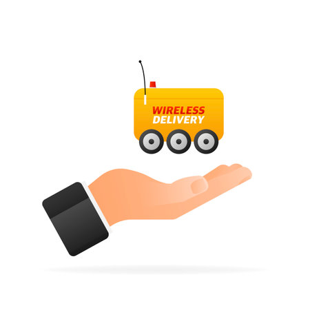 Wireless delivery service badge. Fast time delivery order with car on white background. Vector illustrationのイラスト素材