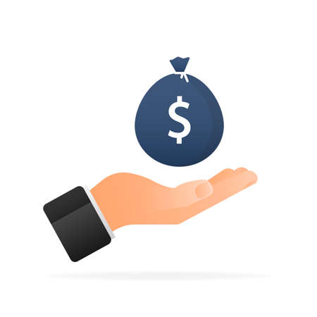 Money bag in hand, great design for any purposes. Flat design vector illustrationのイラスト素材