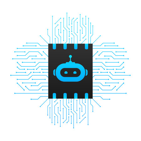Flat illustration with blue bot. Customer support help service flat vector illustrationのイラスト素材