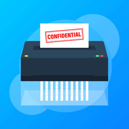 Confidential on document icon with shredder. Padlock icon. Vintage confidential, great design for any purposesのイラスト素材