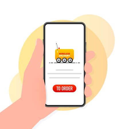 Wireless delivery service badge. Fast time delivery order with car on white background. Vector illustrationのイラスト素材