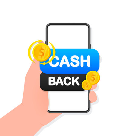 Cashback concept logo. Cash back blue banner on white backgroundのイラスト素材