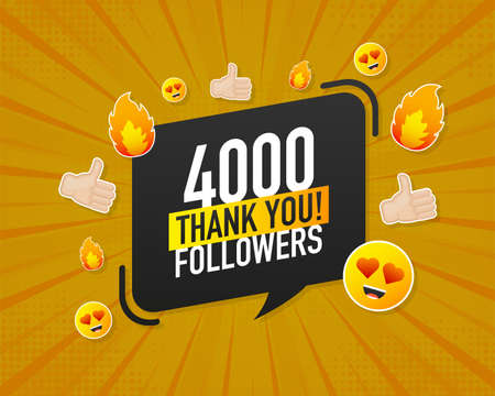 Thank you 4000 followers on yellow background. White background. Vector design. Flat design. Social mediaのイラスト素材