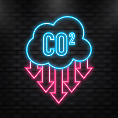 Neon Icon. Co 2 emissions in flat style on green background. Simple vector illustration. Vector flat illustration.のイラスト素材