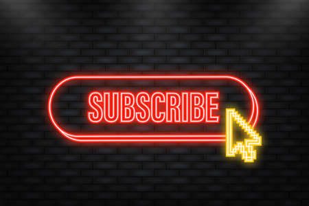 Neon Icon. Red rounded subscribe button on white background. Vector illustrationのイラスト素材