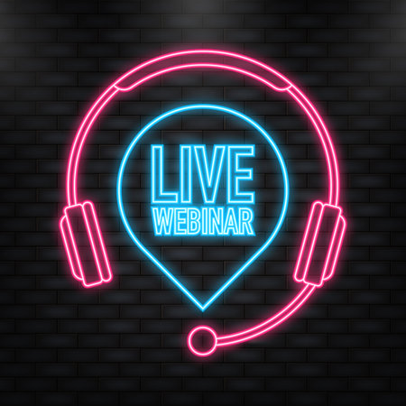 Neon Icon. Live webinar icon on white background. Play video. Vector illustrationのイラスト素材