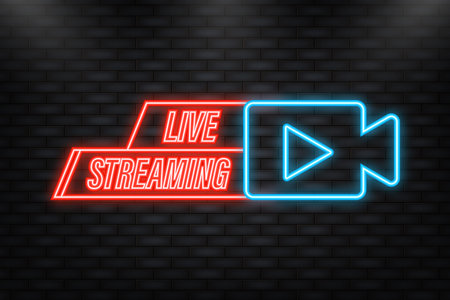 Neon Icon. Live Streaming Icon, Badge, Emblem for broadcasting or online tv stream. Vector in flat...