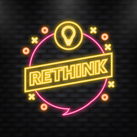 Neon Icon. Rethink banner on white background. Creative concept idea. Vector illustration design. Flat vector illustration.のイラスト素材