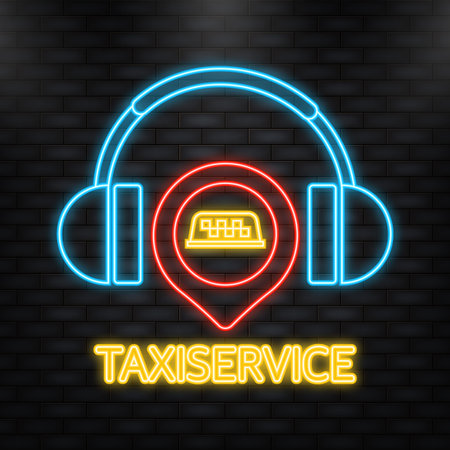 Neon Icon. Taxi service, great design for any purposes. App logo concept. Brochure design template, card, banner.のイラスト素材