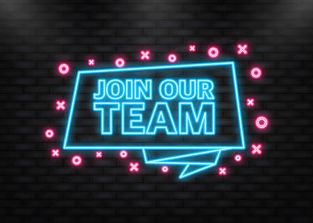 Neon Icon. Business template with red join our team bubble on white background for banner design. Business successful team. Isolated vector illustrationのイラスト素材