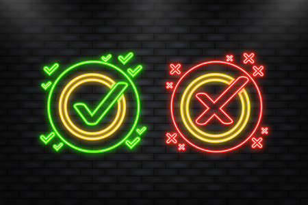 Neon Icon. check marks ui button with dos and donts. flat simple style trend modern red and green checkmarkのイラスト素材