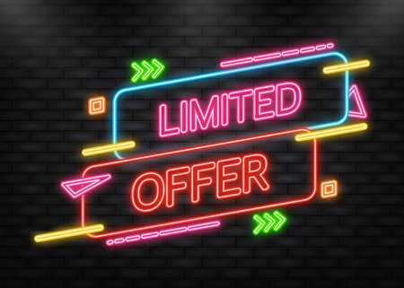 Neon Icon. Limited offer service badge. Limited time banner on red background. Vector illustration.のイラスト素材