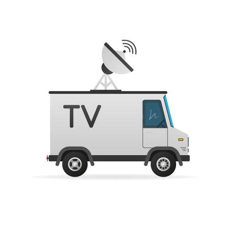 Cartoon illustration with tv truck for report design. Cartoon vector illustration. Internet networkのイラスト素材