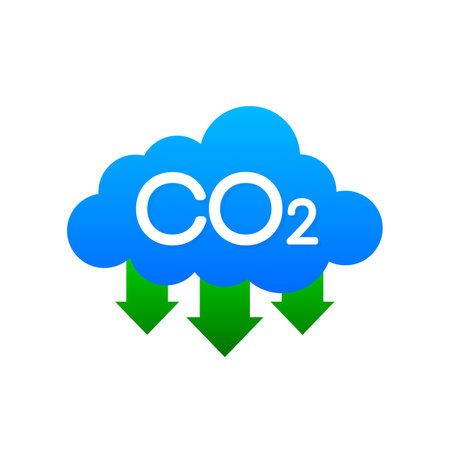 Co 2 emissions in flat style on green background. Simple vector illustration. Vector flat illustrationのイラスト素材