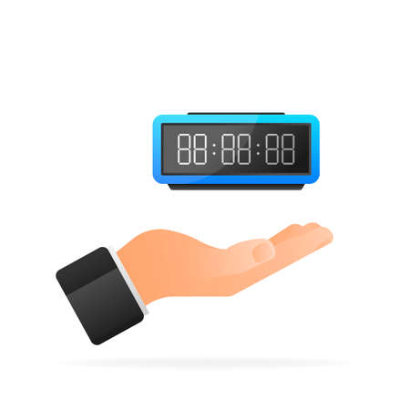 Flat digital clock illustration on white background. Phone icon set. Flat vector illustrationのイラスト素材