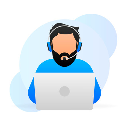 Customer help. Tech support. Cartoon vector illustration. Feedback service internet technology....