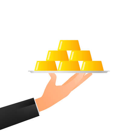 Flat infographic with gold on plate on gold background for concept design. Vector designのイラスト素材