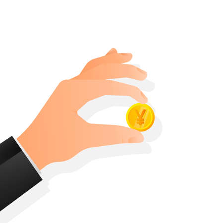 Yen coin hand, great design for any purposes. Vector drawing. Flat vectorのイラスト素材