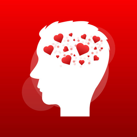 Flat portrait of love head. Hearts in head. Women health.のイラスト素材