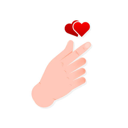 Doodle love heart hand gesture for print design. Vector illustration, flat designのイラスト素材