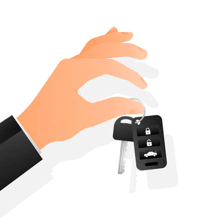 Auto key with hand, great design for any purposes. Blue background. White background. Vector icon.のイラスト素材