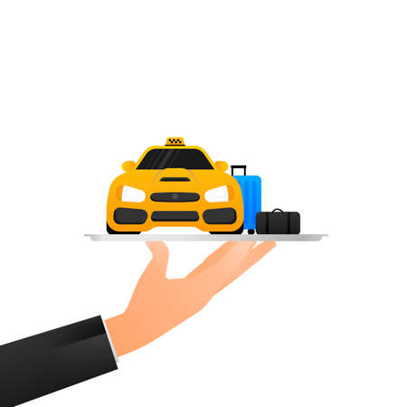 3d character taxi on light background. Cartoon yellow icon on black background. Business vector icon. Business concept.のイラスト素材
