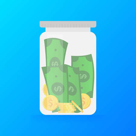 Flat gold icon with bank on white backdrop. Money box. Financial investment. Flat vector. Vector conceptのイラスト素材