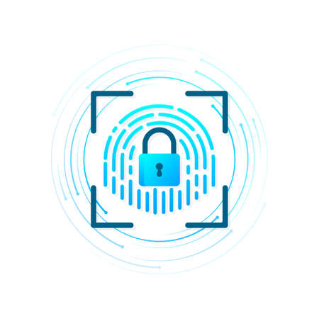 Touch ID - vector illustration. Smartphone with fingerprint isolated on a white background.のイラスト素材