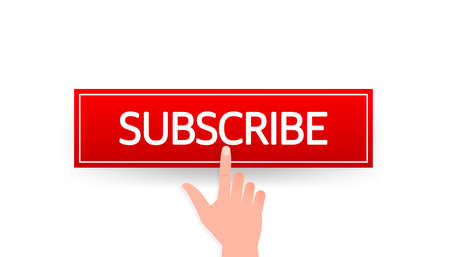 Icon with red subscribe 3D button on white background for web marketing design. Flat deign. Social media element. White background. Vector illustration.のイラスト素材