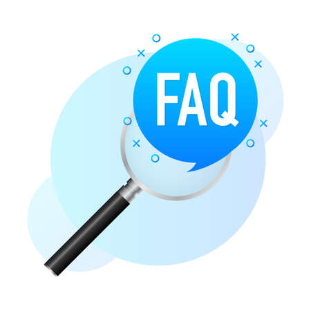 Frequently Asked Questions FAQ Label. Loupe icon with FAQ.のイラスト素材