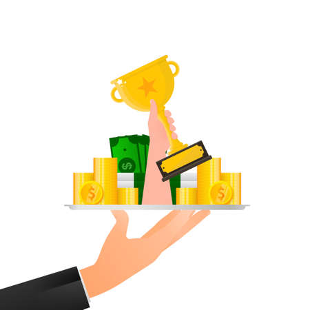 Trophy with award money. Financial concept. Gift box iconのイラスト素材