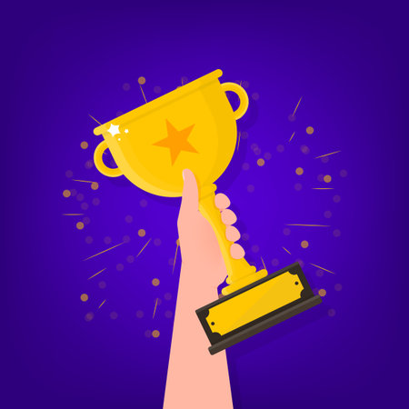Winner prize, sport award, success concept. Mockup for concept design. Golden trophy clipartのイラスト素材