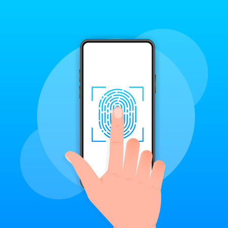 Touch ID - vector illustration. Smartphone with fingerprint isolated on a white background