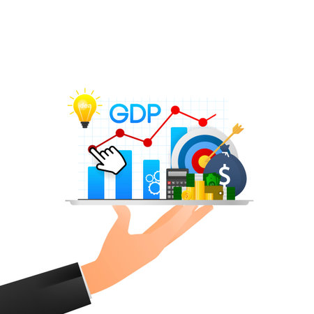 Vector illustration for gross domestic product rate, global economy, national budget.Business vector icon. Flat vector. Arrow iconのイラスト素材