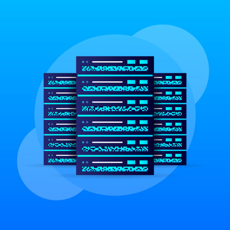 Data base, cloud. Network servers computer hardware technology decorative elements. Vector...
