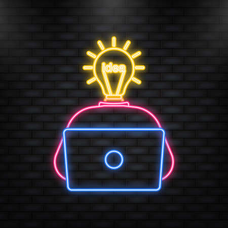 Idea lamp in cartoon style. Neon icon. Isolated background. Realistic vector illustration. Simple vector illustrationのイラスト素材