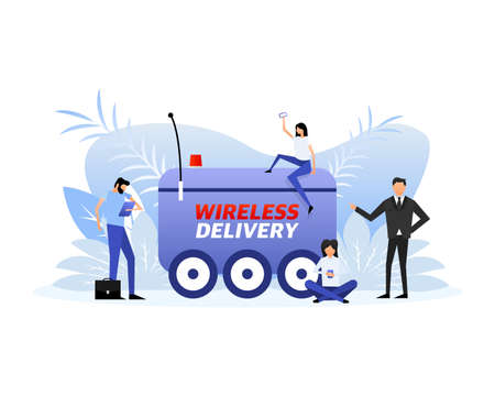 Wireless delivery icon with flat people. Vector illustrationのイラスト素材