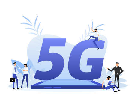 5G Sim Card. 4G technology background. Flat style charactersのイラスト素材