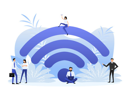 Wifi Router Device. Wireless internet concept. Router and signal.