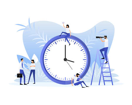 Flat icon with clock people. Time management. Message notification. Calendar reminderのイラスト素材