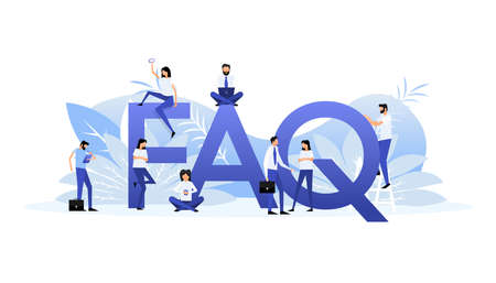 Frequently Asked Questions FAQ Label. Flat style characters.のイラスト素材