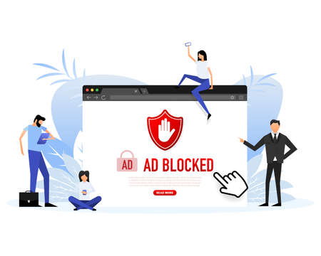 Ad blocked people in flat style. Phone icon set. Social media.のイラスト素材