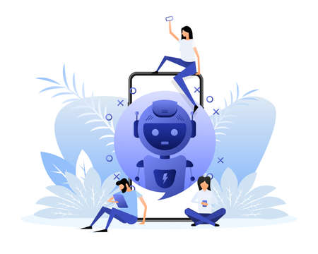 Flat mockup with bot people for mobile app design. Isometric vector illustration.のイラスト素材