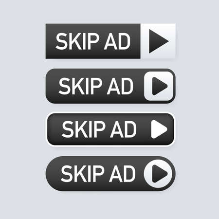 Skip ad flat button on white background. Hand mouse. Flat button. Vector illustrationのイラスト素材