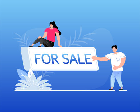 Flat for sale sign for banner design.Flat vector people design. Vector background.